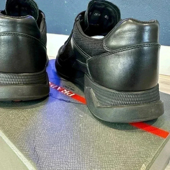 AUTH PRADA AMERICAS CUP SNEAKERS SHOES 4E2816 BLACK LEATHER US 8.5 - Picture 6 of 13